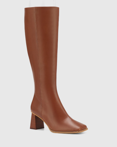 Kalona Russet Leather Block Heel Long Boot | Wittner