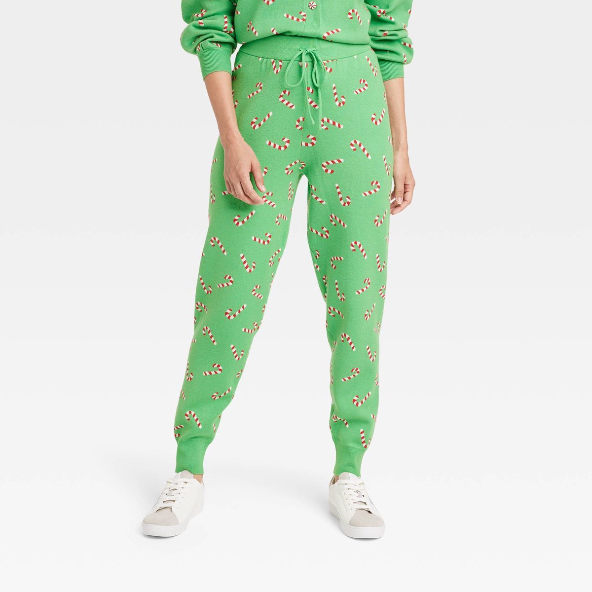 Women's Candy Cane Graphic Sweater Pants - Green | Target