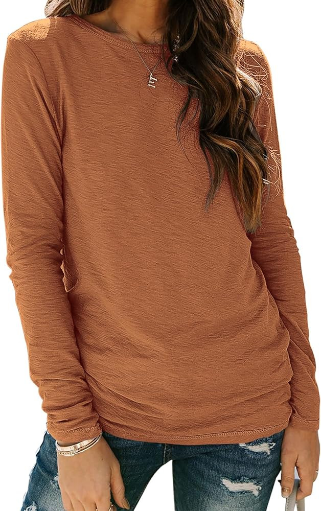 Sherosa Womens T Shirts Long Sleeve Crew Neck Shirts Basic Tee Tops Blouse | Amazon (US)