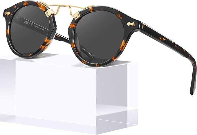 CARFIA Small Acetate Polarized Sunglasses for Women UV Protection, Retro Double Bridge Eyewear Me... | Amazon (US)
