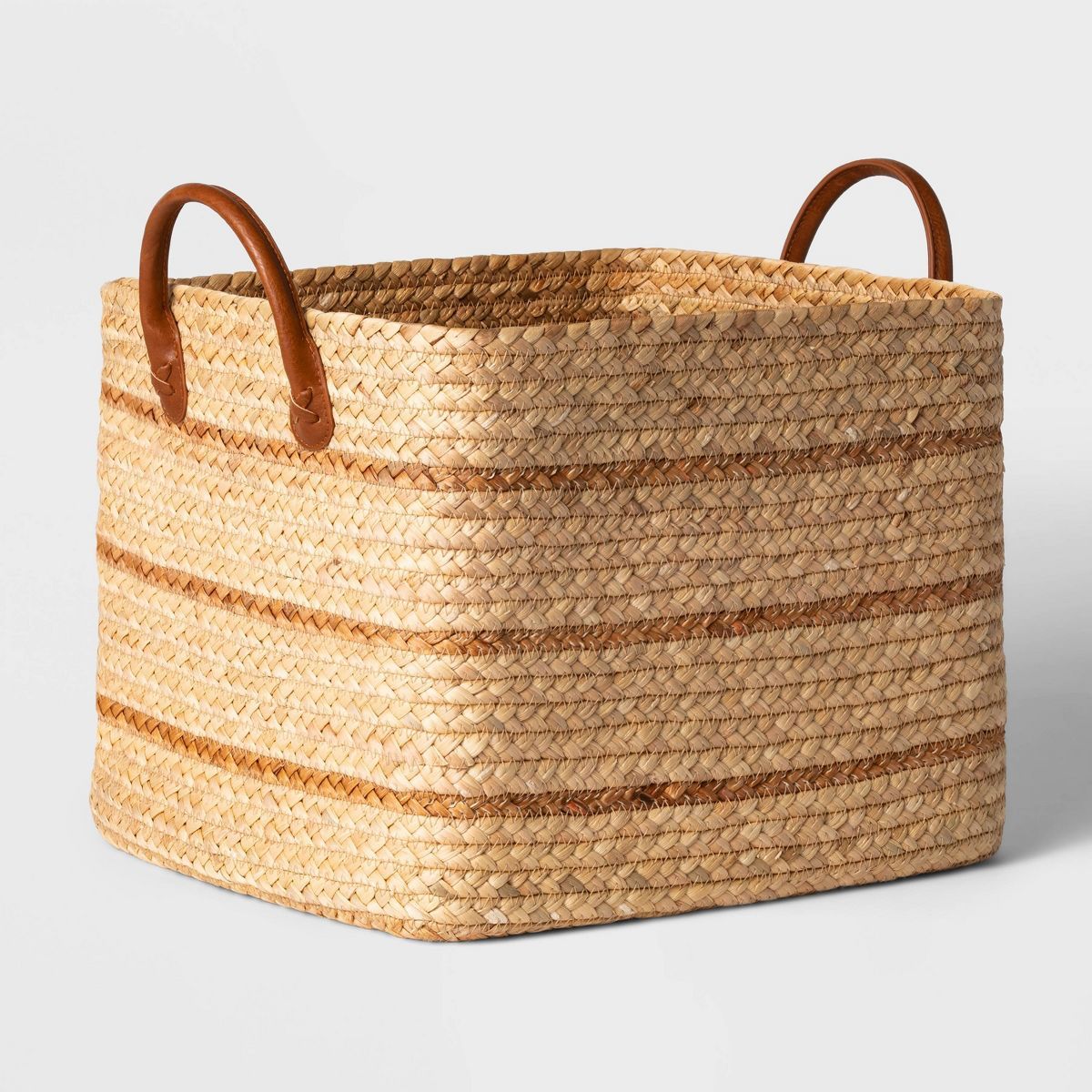 Braided Water Hyacinth Basket with Faux Leather Handles - Threshold™ | Target