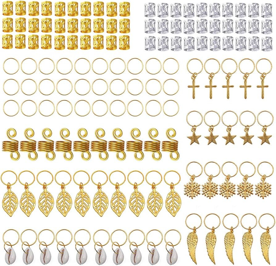 YMHPRIDE 140 Pieces Dreadlock Jewelry Aluminum Dreadlocks Beads Metal Hair Cuffs Hair Rings Shell... | Amazon (US)