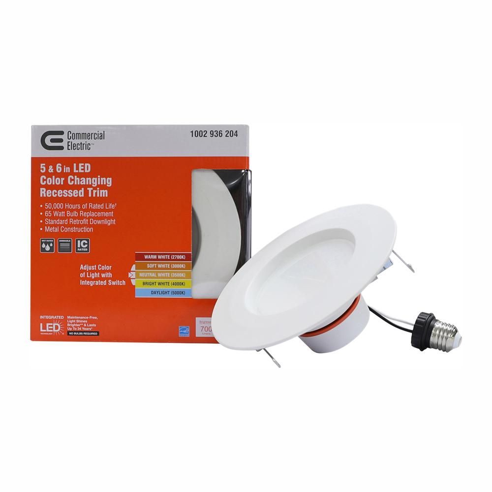 Commercial Electric 5/6 in. Matte White Integrated LED Recessed Trim 5-Ways | The Home Depot