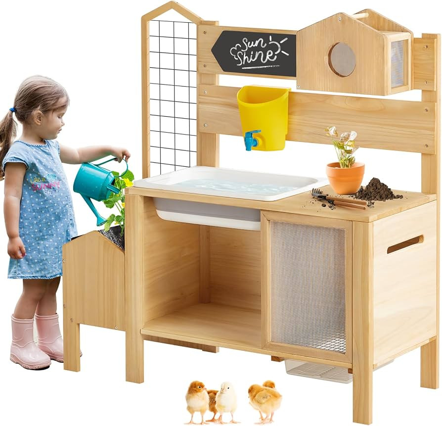 7 in 1 Kids Potting Bench Wooden Potting Table with Raised Garden Bed,Chicken Coop,Bug Catcher,Si... | Amazon (US)