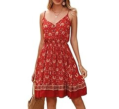 PRETTYGARDEN Women’s Floral V Neck Spaghetti Strap Button Down Sundress Swing Ruffle Summer Min... | Amazon (US)