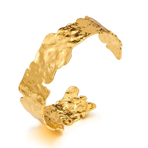 ENSKEFEN Irregular Hammered Gold Cuff Bracelet for Women Retro Boho Cuff Bangle Bracelets Adjustable Wide Gold Open Bracelets | Amazon (US)
