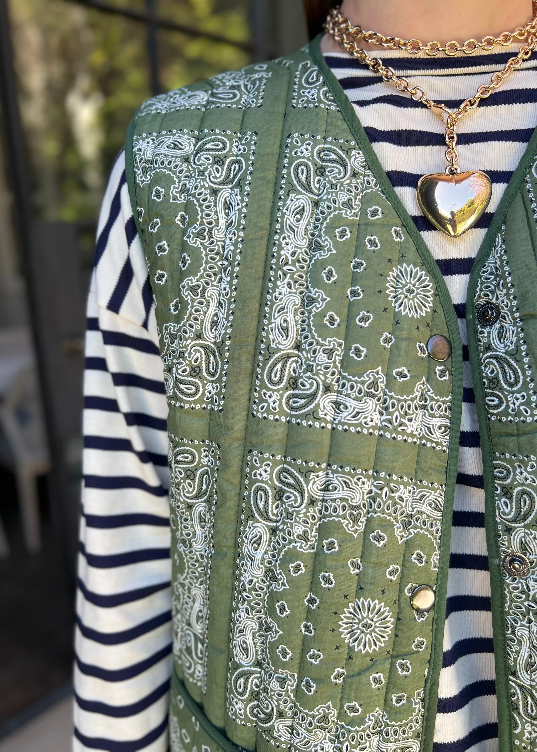 Paisley Green Bandana Print Quilted Vest | Benaar La