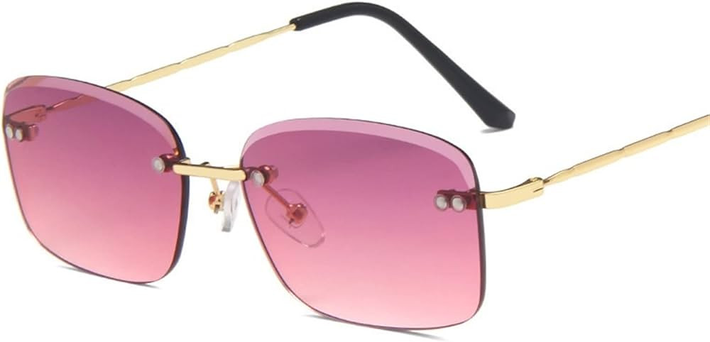 Square Frame Metal Sunglasses for Men and Women Rimless Fashion Decorative Beach Sunglasses (Colo... | Amazon (US)