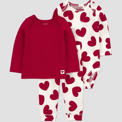 Carter's Just One You® Baby Boys' 3pc Valentine's Day Heart Long Sleeve T-Shirt with and Pants Set - Red Newborn | Target