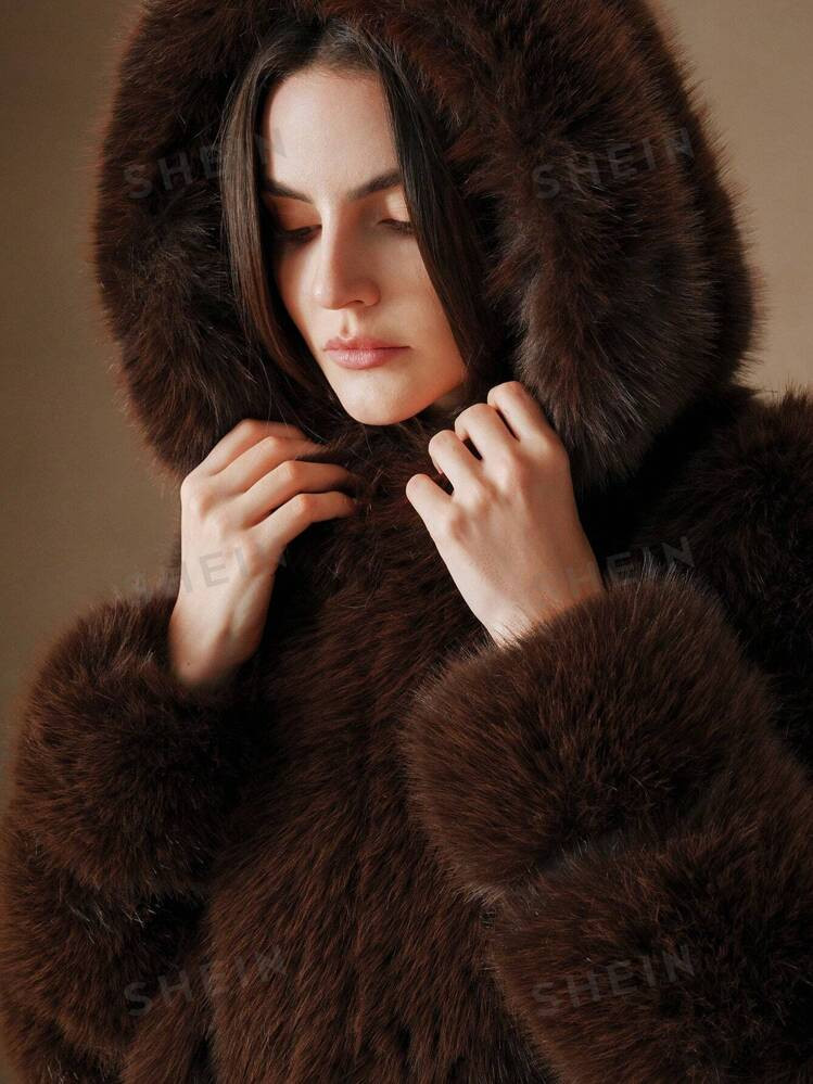 Anewsta New Fashionable Faux Fox Fur Coat For Women, Warm Furry Outwear For Autumn & Winter | SHEIN