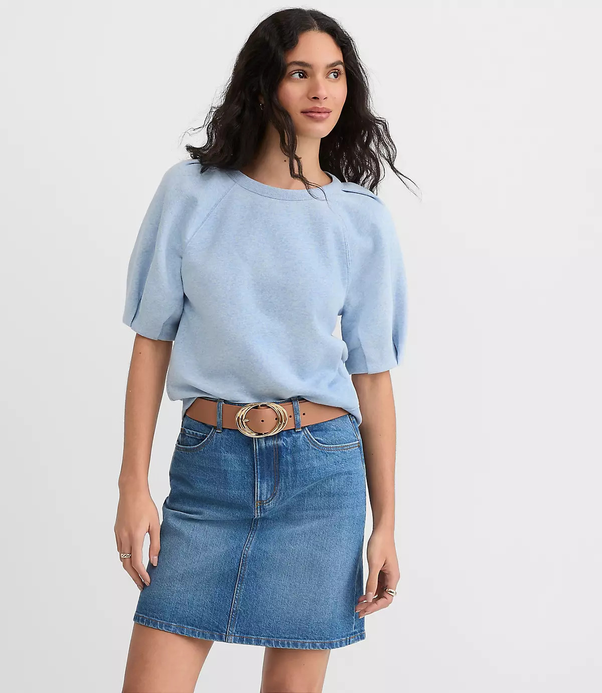 Heathered Pleated Puff Sleeve Sweatshirt | LOFT