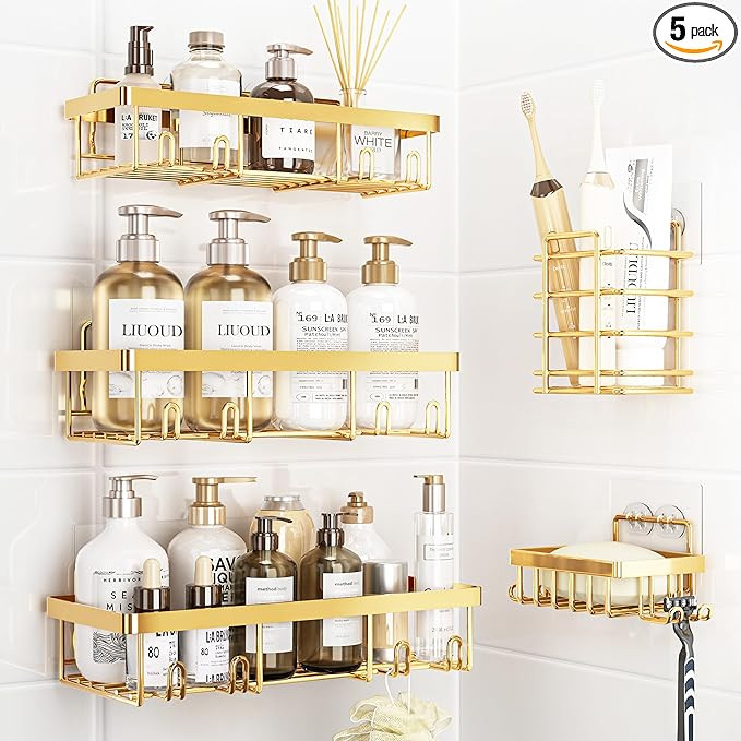 5 Pack Shower Caddy Organizer Rack Shelf for Inside Shower, Self Adhesive Wall Storage Basket Rus... | Amazon (US)