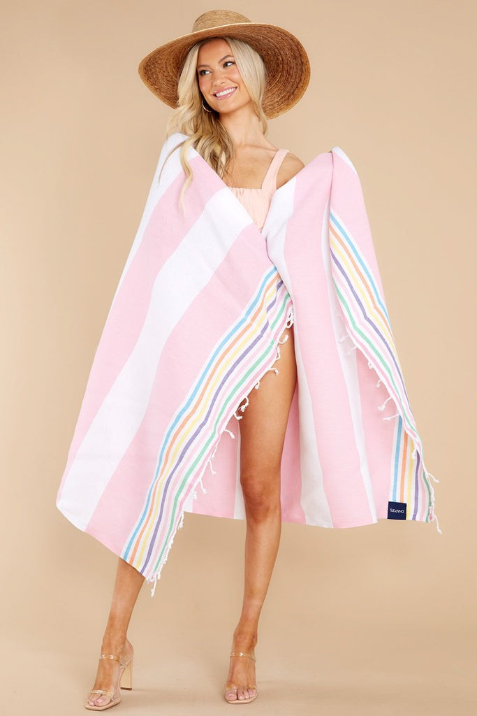 Poolside Respite Pink Multi Stripe Towel | Red Dress 