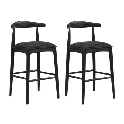 Mid-century Bar Stools - Black Fabric Upholstery, Rubberwood Frame & Ergonomic Footrest(set Of 2) | Wayfair North America