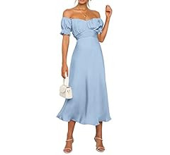 KIRUNDO Women's Satin Off Shoulder Midi Dresses      
 Polyester | Amazon (US)