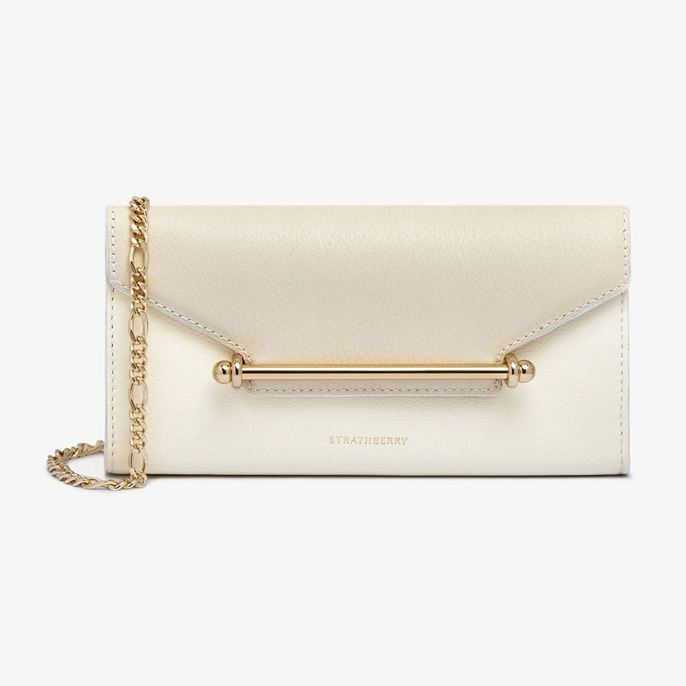 Strathberry - Multrees Chain Wallet - Crossbody Leather Mini Clutch - White | Strathberry