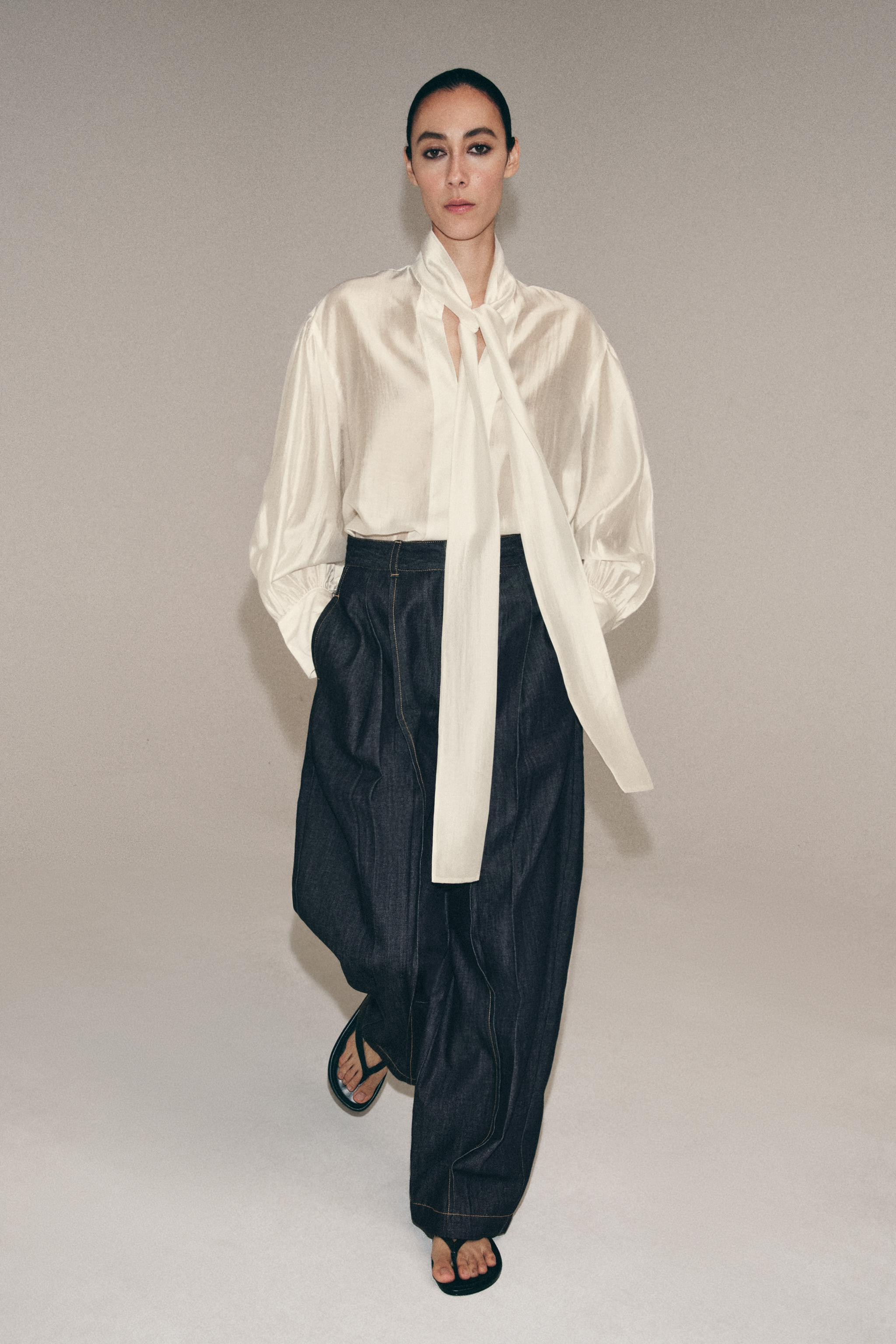 ZW COLLECTION SATIN EFFECT TIE SHIRT | Zara US