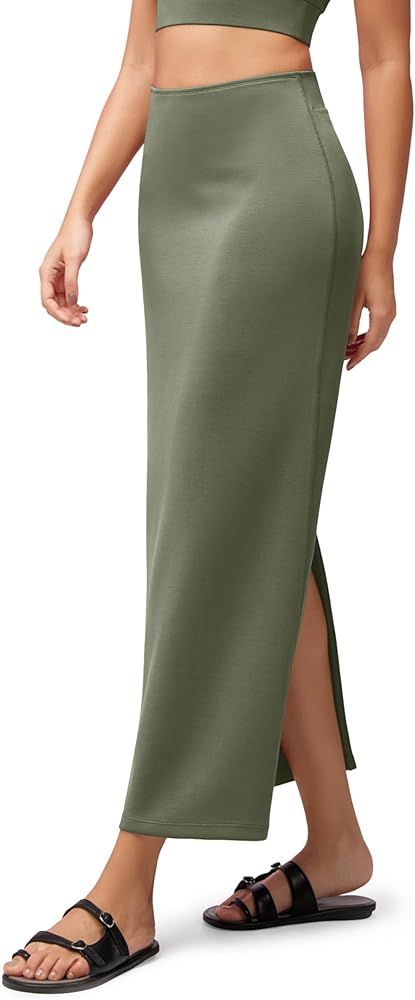 ODODOS Modal Soft Maxi Skirt for Women, Back Slit High Waist Casual Long Pencil Skirts | Amazon (US)