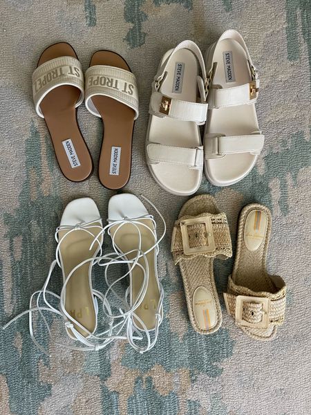 Shoes I packed for vacation! All run true to size. 

Sandals, summer sandals, white lace up heels, platform sandals, Steve Madden, slide sandals  

#LTKunder100 #LTKFind #LTKsalealert