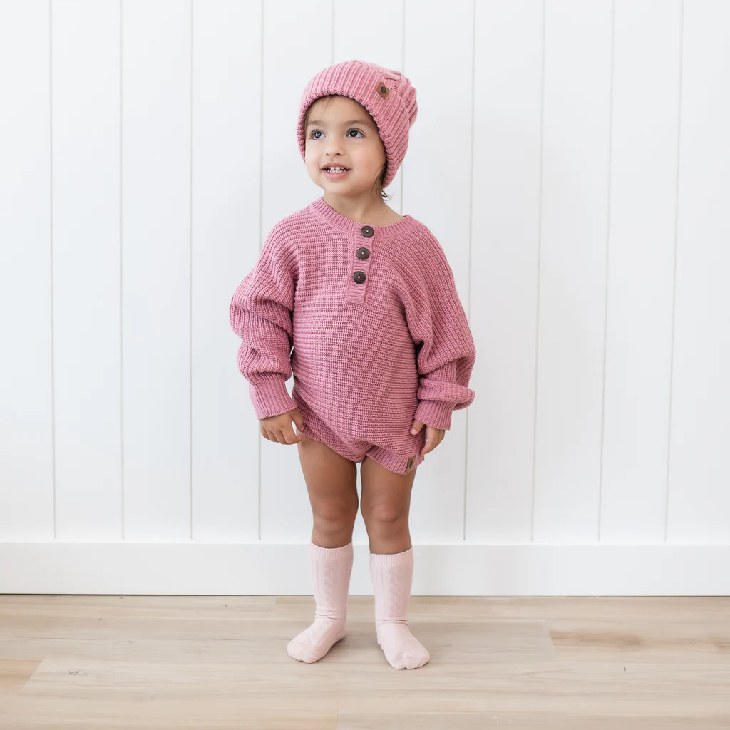 Chunky Knit Romper in Apple Blossom | Kyte Baby