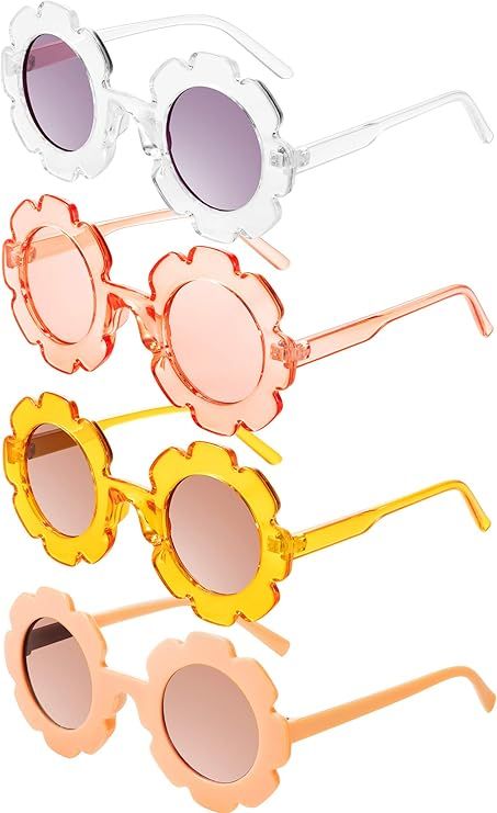 4 Pairs Kids Flower Shaped Sunglasses Cute Round Flower Sunglasses with 4 Pack Glasses Cloth 4 Pa... | Amazon (US)