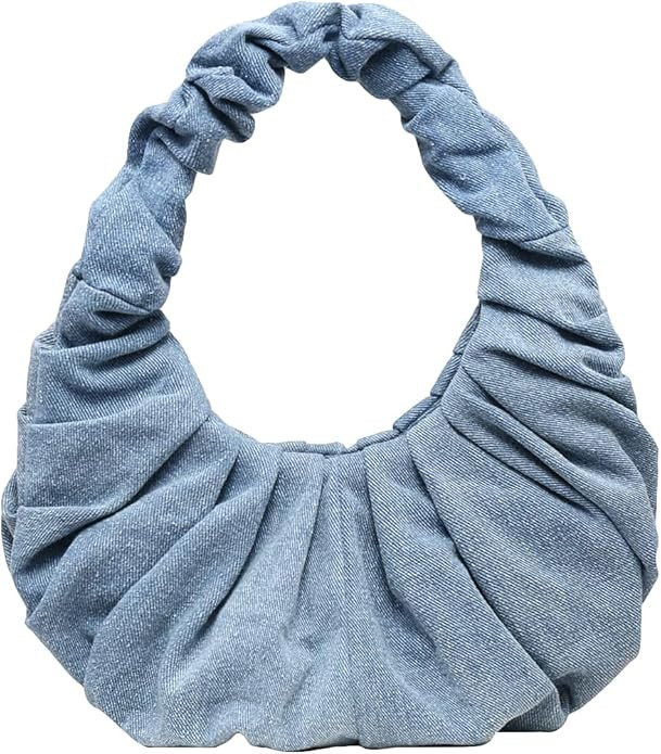 Verdusa Women's Pleated Handbags Ruched Top Handle Satchel Purse Denim Clutch Bags | Amazon (US)