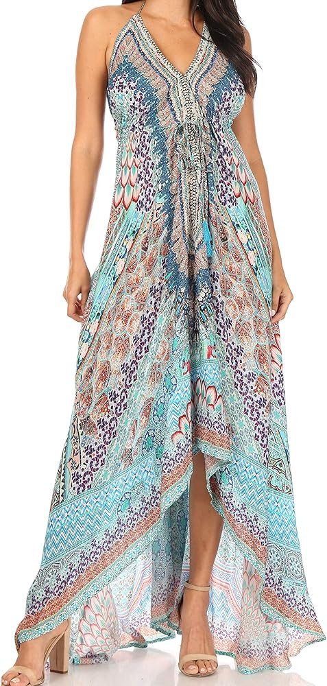 Sakkas Lizi Womens Maxi High-Low Halter Handkerchief Long Dress Beach Party | Amazon (US)