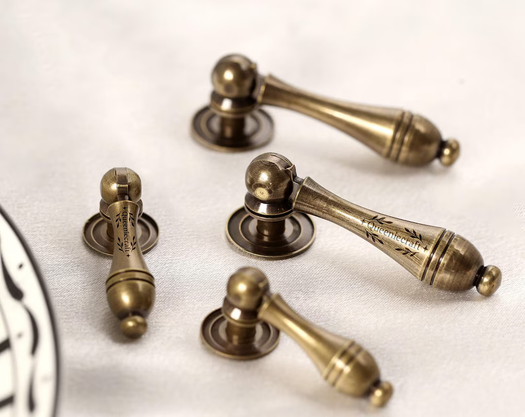 Antique brass door drop pulls,Retro cupboard drawer knobs,Custom Engraved closet wardrobe handles... | Etsy (US)