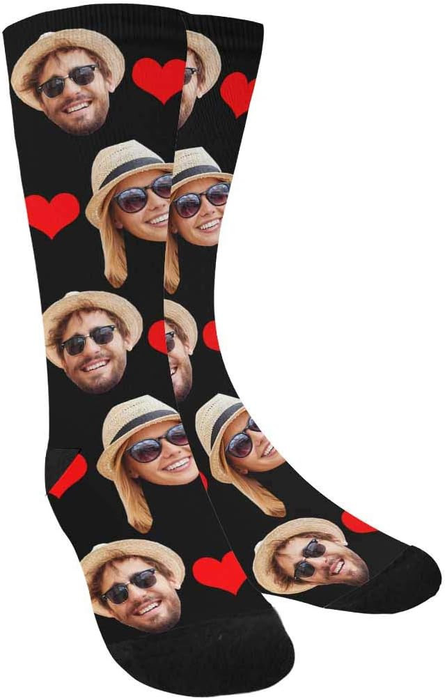Custom Photo Pet Face Socks, Love Heart Crew Socks with 2 Faces for Men Women | Amazon (US)