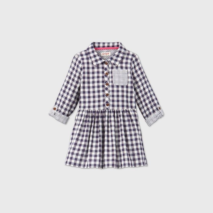 Toddler Girls' Long Sleeve Gingham Check Dress - Cat & Jack™ Navy | Target