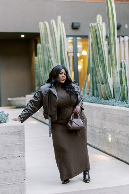 Plus Size Brown Monochrome 🤎🤌🏾 
Wearing a 2 or 18 but has lots of stretch and would have liked a 1 or 16 instead. 

#plussizefashion #plussizemotojacket #monochromoutfit #brownoutfit

#LTKsalealert #LTKfindsunder100 #LTKplussize