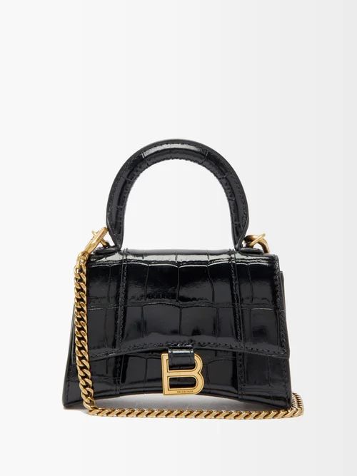 Balenciaga - Hourglass Mini B-logo Crocodile-effect Leather Bag - Womens - Black | Matches (US)
