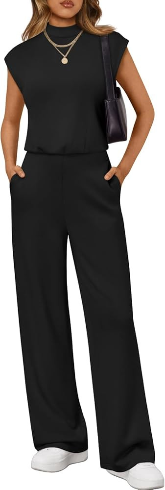 LILLUSORY Jumpsuits for Women Dressy Summer Jumpsuit 2026 Mock Neck Tops High Waist Wide Leg Pant... | Amazon (US)