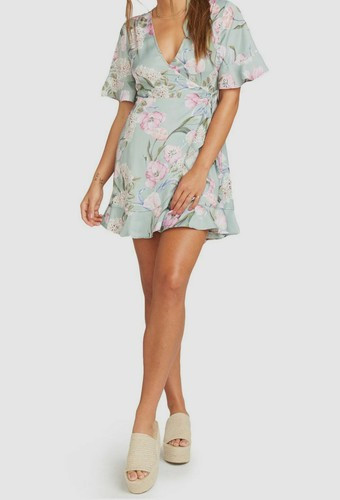 $350 Show Me Your Mumu Women's Green Evelyn Short Sleeve Wrap Mini Dress Size M | eBay US