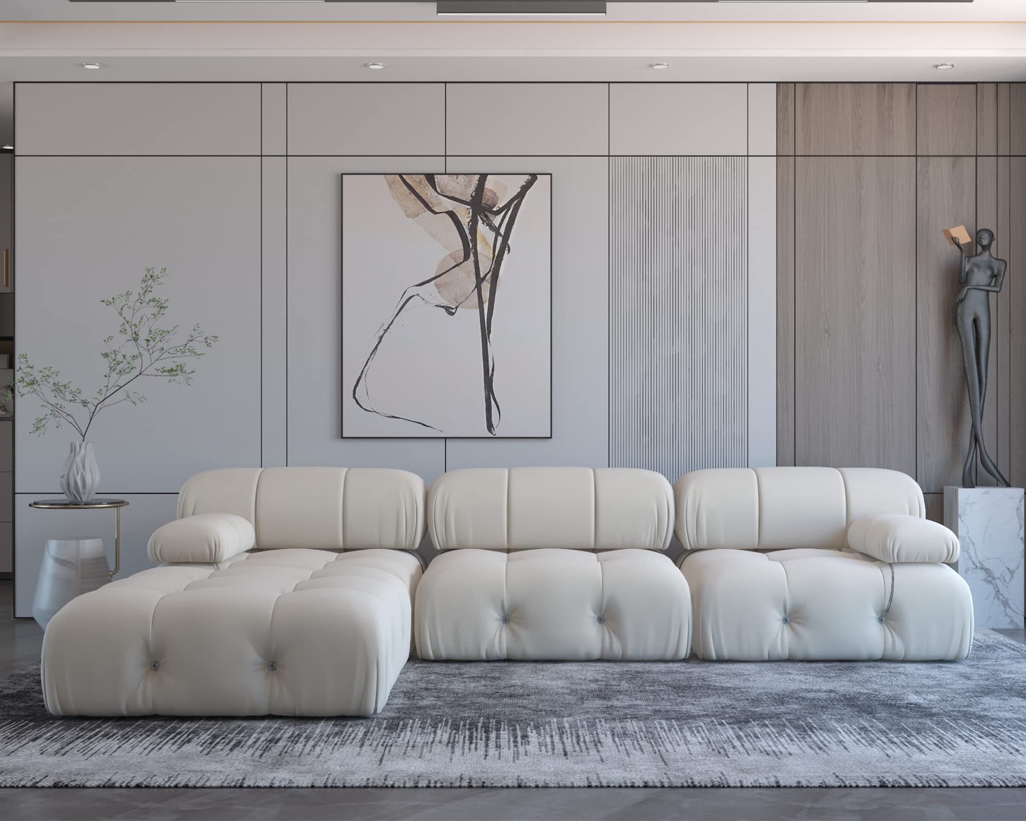 MGH Convertible Modular Sectional Sofa, Minimalist Sofa Couch with Ottomans, L-Shaped Velvet Section | Amazon (US)