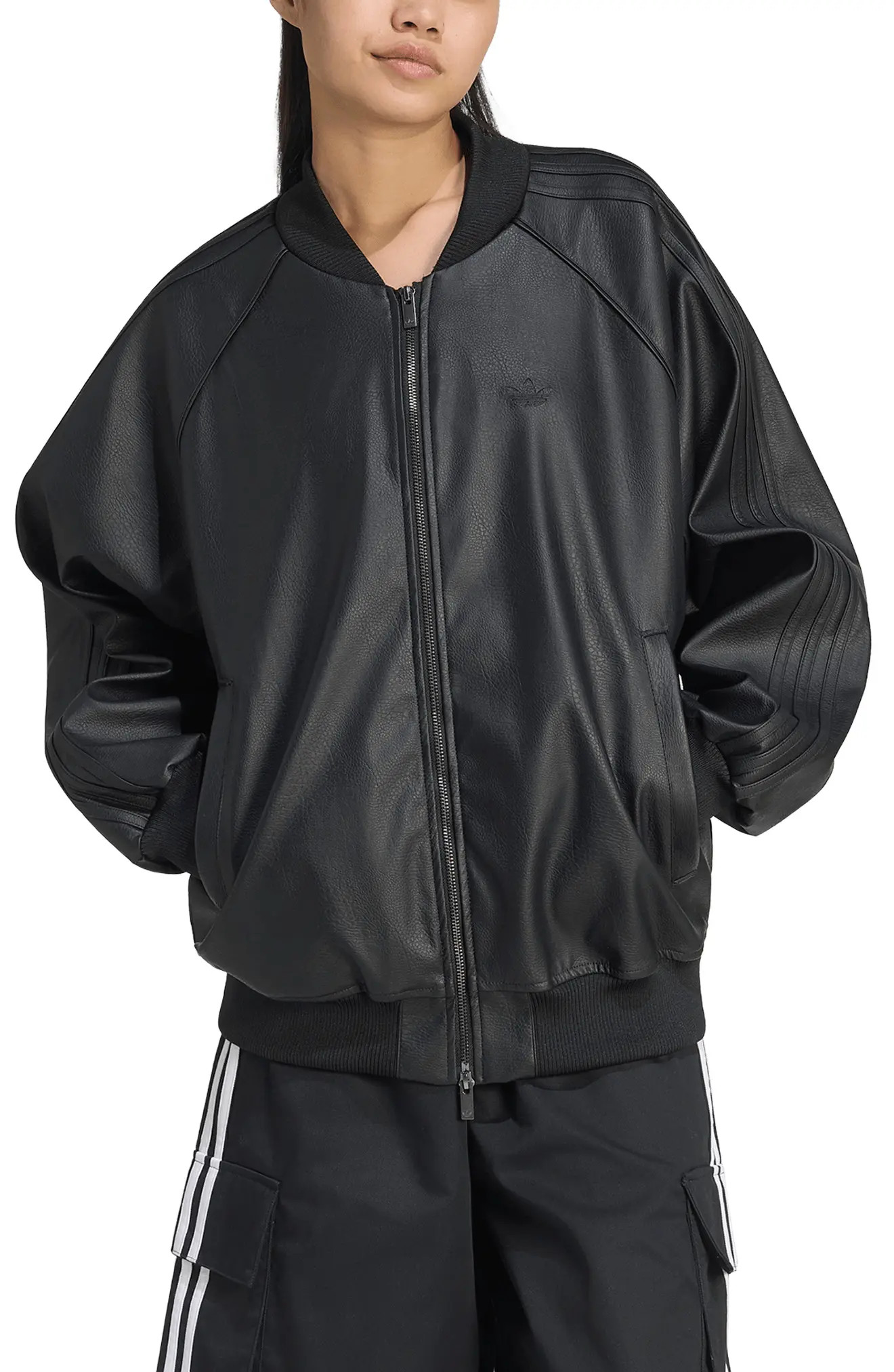 adidas Originals SST Faux Leather Track Jacket (Women) | Nordstrom | Nordstrom