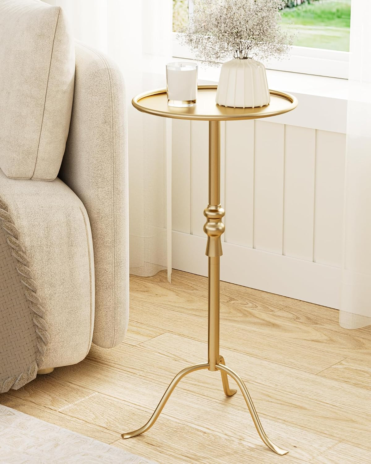25.6" Vintage Round Pedestal End Table with Tray Top, Gold | Amazon (US)