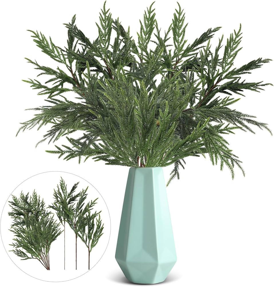 Giegxin 15 Pcs Artificial Christmas Norfolk Pine Stems Branches for Vase 25.8 in, 17.7 in and 9.8... | Amazon (US)