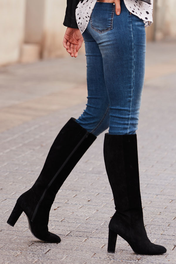 Blake Black Suede Knee High Boot | Sosandar