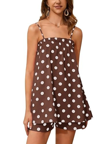 calbatic Women 2 Piece Lounge Set Striped Summer Pajama Set Sleeveless Peplum Cami Top and Wide L... | Amazon (US)