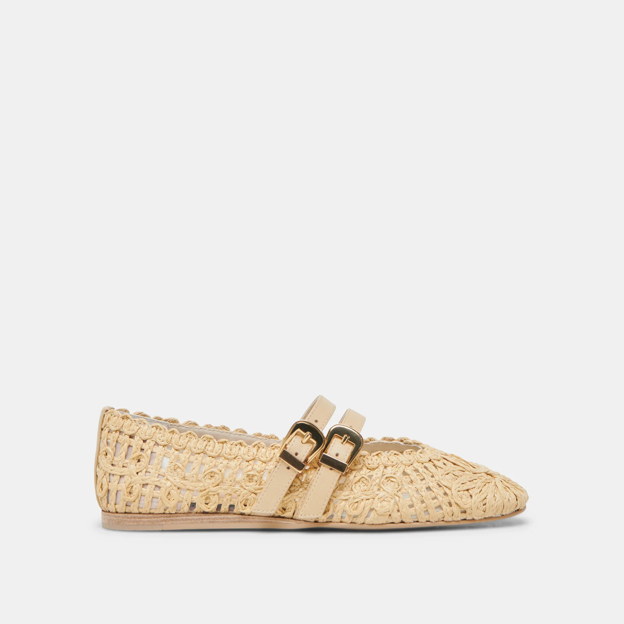 BAYLEE SUNFLOWER WIDE BALLET FLATS LT NATURAL MACRAME | DolceVita.com