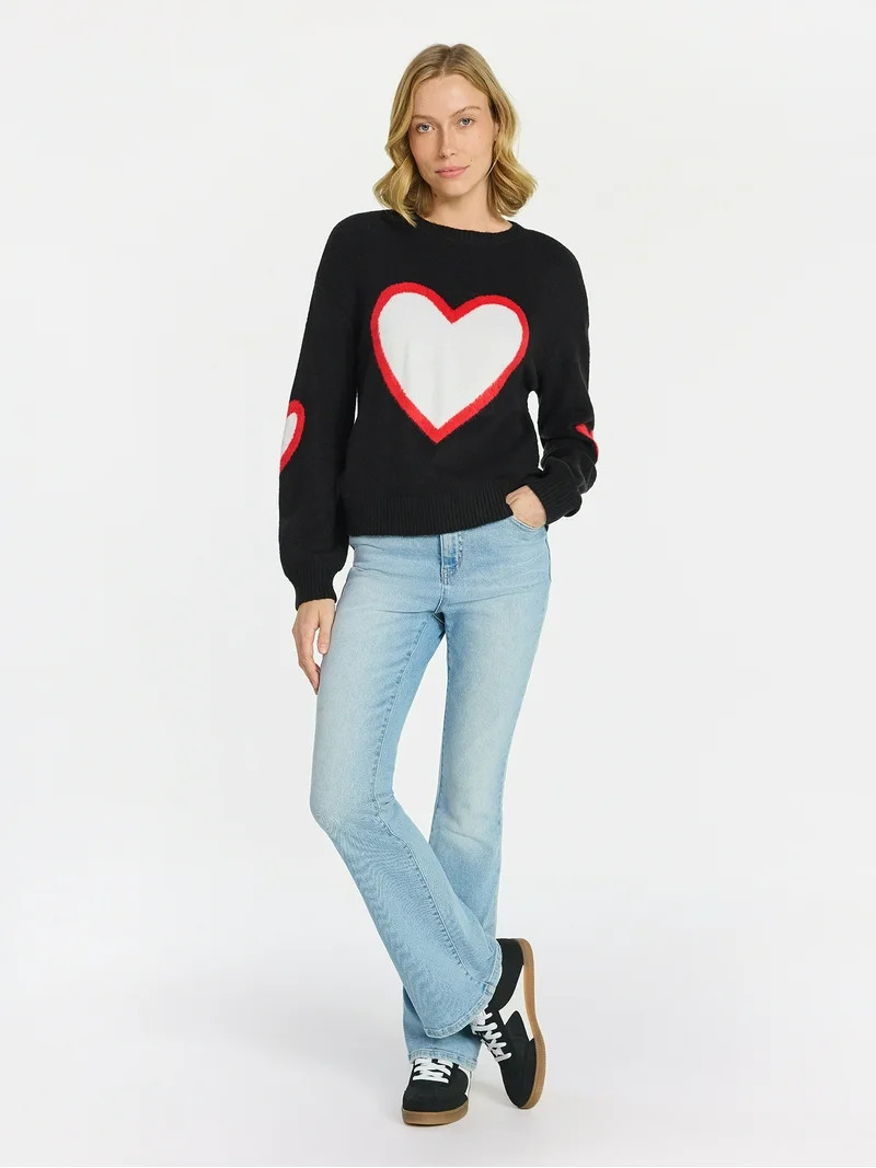 99 Jane Street Women's and Women's Plus Heart Sweater, Midweight, Sizes XS-4X | Walmart (US)