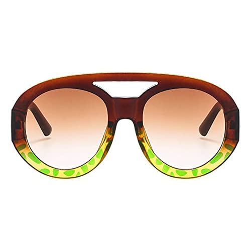 willochra vintage Double Bridges Women Round Sunglasses Fashion Gradient Shades UV400 Men Trending Punk Sun Glasses (green brown) | Amazon (US)