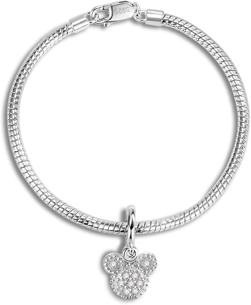 H&Beautimer Pure 925 Silver Bracelet Women's 3MM Snake Chain Little Bear Animals Pendant Bracelet... | Amazon (US)