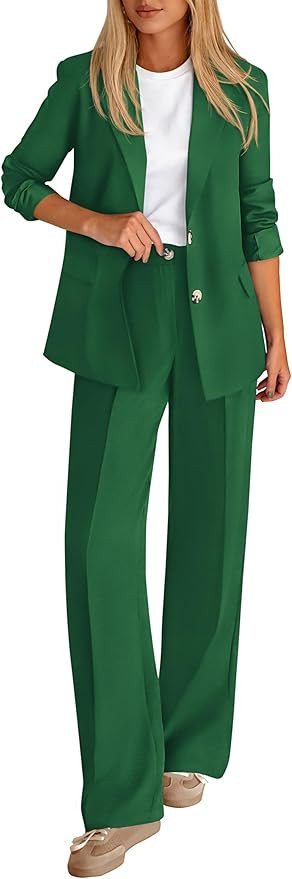 KIRUNDO Womens Suits 2 Piece Set Business Casual Outfits | Oversized Blazer Long Sleeve Fall Jack... | Amazon (US)