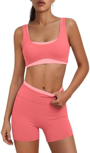 Nirovien Womens Double Layer Workout Set 2 Piece Athletic Sets High Impact Sports Bra Tummy Contr... | Amazon (US)