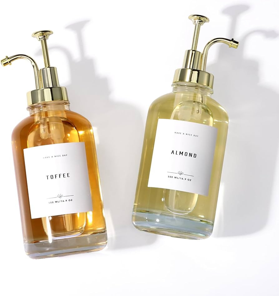 Coffee Syrup Dispenser Set with Bamboo Tray, 16.9 oz 500 ml Glass Syrup Bottles with Pump and 24 ... | Amazon (US)