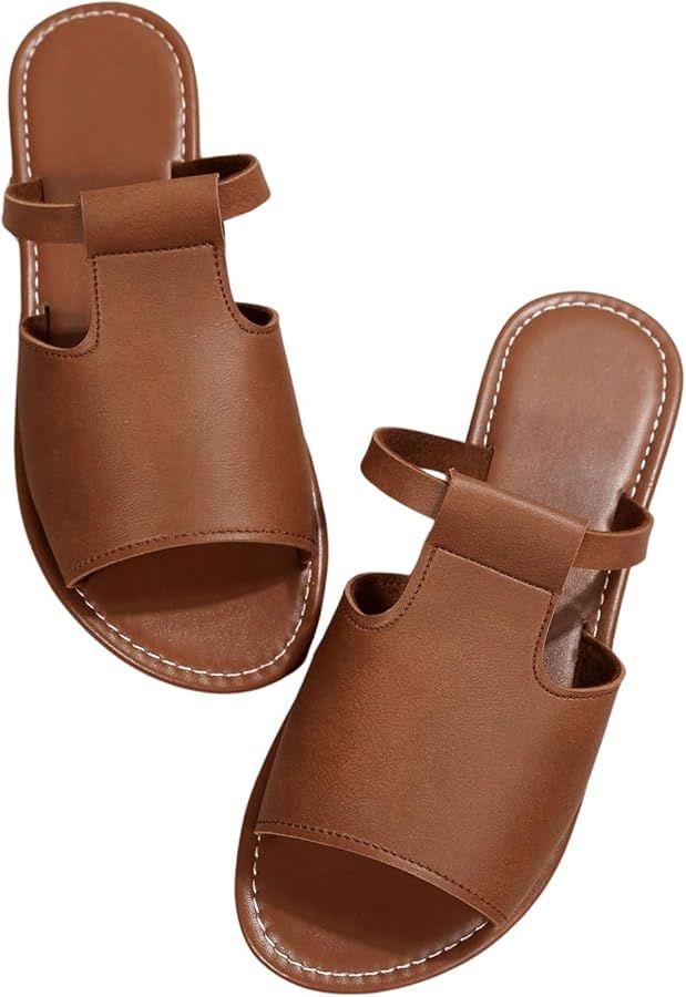 Verdusa Women's Cut Out Slide Sandals Open Toe Summer Flat Sandals Outdoor Shoes | Amazon (US)