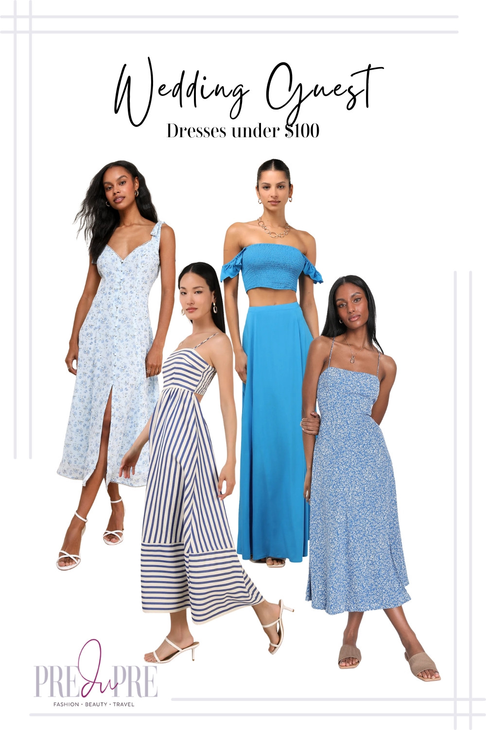 Wedding season, but make it budget-friendly 💙 These stunning wedding guest dresses under $100 will have you RSVP-ready in style! Whether you’re into floral prints, nautical stripes, or romantic ruffles, there’s a flattering silhouette here for every type of summer ceremony.
#WeddingGuestDresses #SummerWeddingStyle #DressesUnder100 #AffordableFashion #LTKFinds #PredupreStyle #WeddingOutfits 

 #LTKParties #LTKFindsUnder100 #LTKWedding