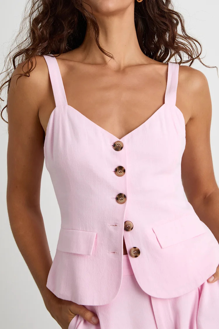Tawny Light Pink Button-Up Vest Top | Lulus